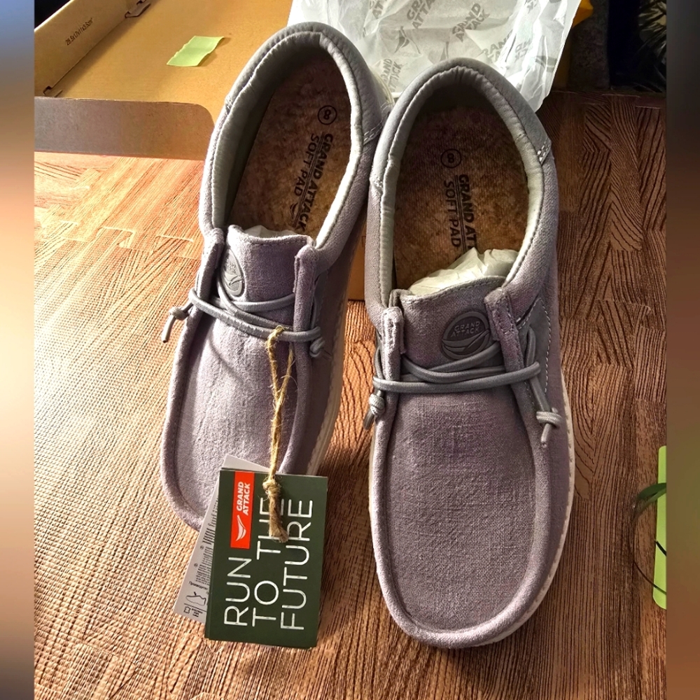 NEW 8 Grey Slip On Shoes GRAND ATTACK Soft Touch Breathable Cushioned Comfort